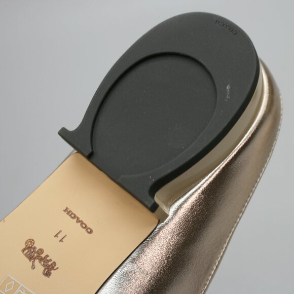 Coach Ladies 11 B Irene Mules Metallic Gold Leather Slides Flats Shearling Shoes - Picture 11 of 12